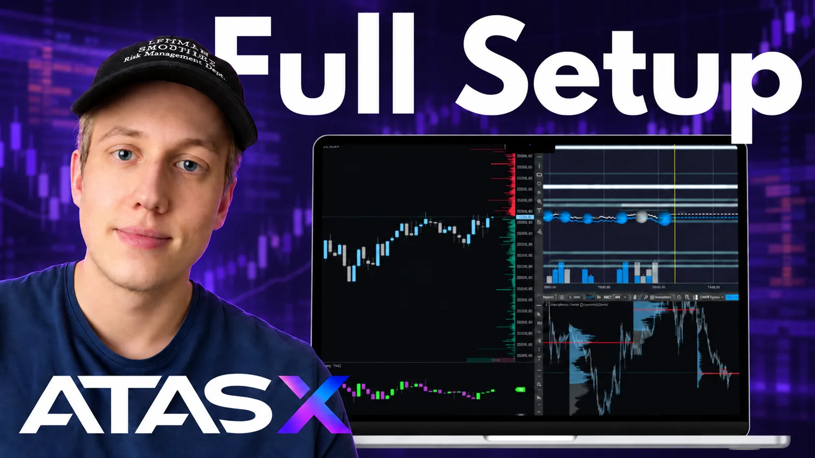 Ulrich next to a laptop showing ATAS X charts, with the ATAS X logo and the words Full Setup